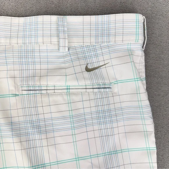 Nike Golf Shorts Mens 40 White Bermuda Plaid Stretch Performance Long 11” Inseam - Picture 12 of 13